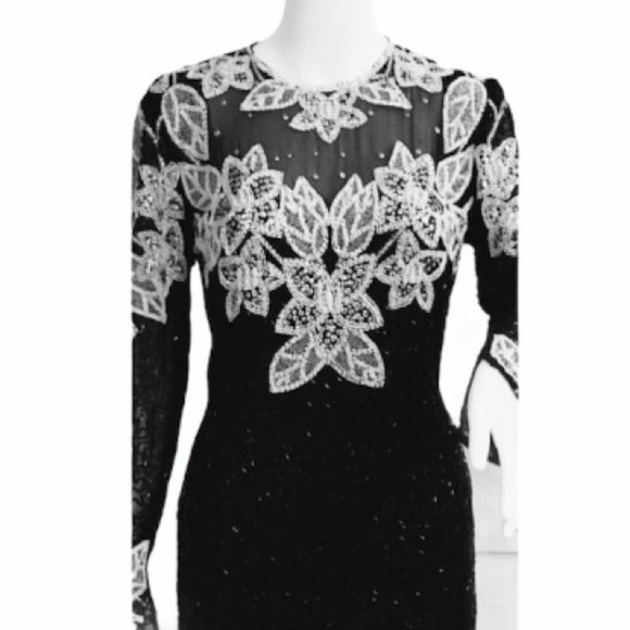 NEIMAN MARCUS Black Tie Beaded Formal Dress - Picture 3 of 10